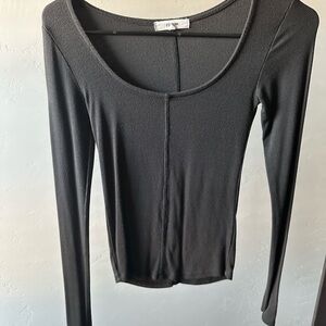 Joah brown Black Ribbed Long Sleeve Top